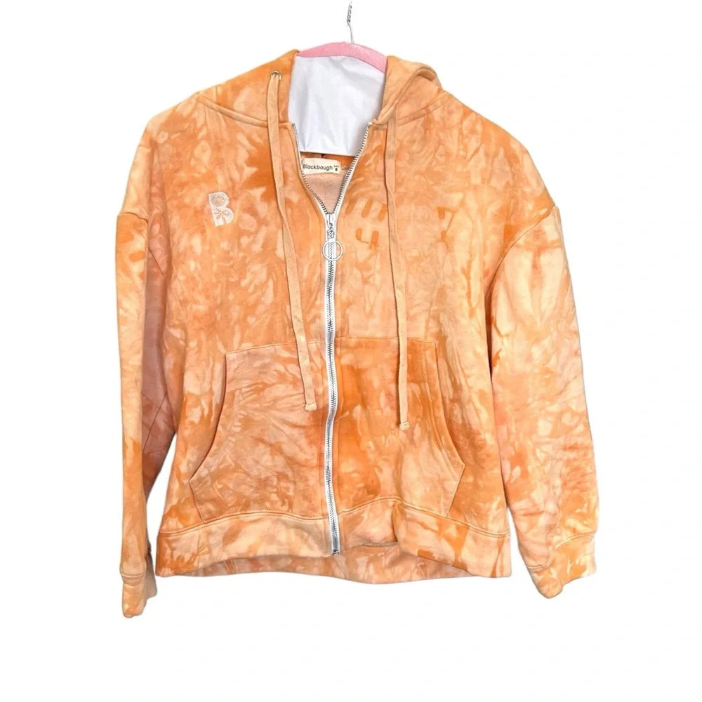 Blackbough Swim Tie Dye Full Zip Hoodie Orange White Fleece Sweatshirt Size S